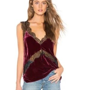 Cami NYC burgundy velvet and black lace camisole